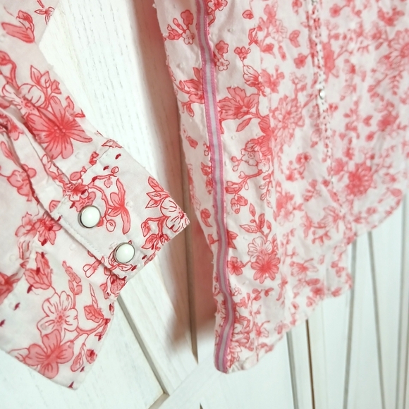Cowgirl Up Vintage Western Pink Floral &   Rhinestone Button Up Shirt - L - Picture 6 of 7